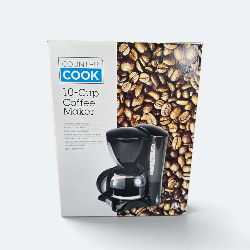 Counter Cook 10-Cup Coffee Maker Black Silver Drip Machine Permanent Filter